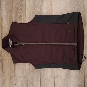 IBEX Dark Purple Grey Block Wool Blend Fleece USA Sz‎ S Mens Full Zip Vest VTG